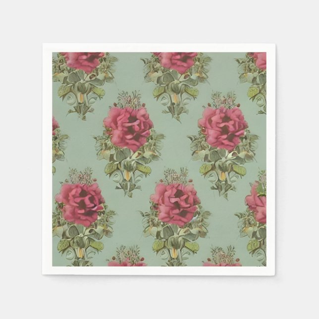 Elegant Victorian Red Rose Pattern Napkin (Front)
