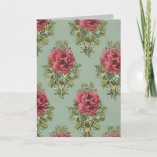 Elegant Victorian Red Rose Pattern Thank You Card