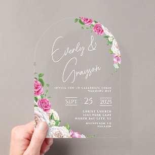 Elegant Victorian Rose Floral Wedding  Acrylic Invitations