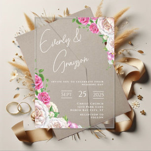 Elegant Victorian Rose Floral Wedding Acrylic Invitations