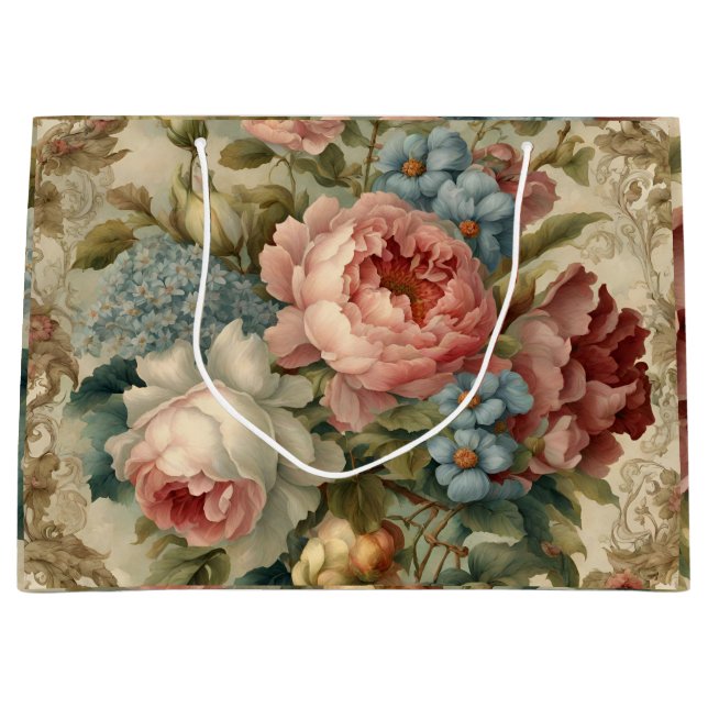 Elegant Victorian Roses, Garden Flowers  Large Gift Bag (Front)