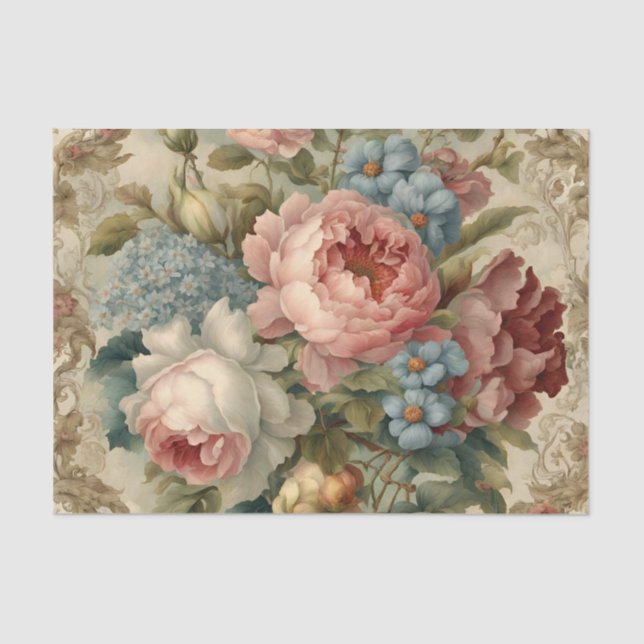 Elegant Victorian Roses, Garden Flowers  Tissue Paper (Front)