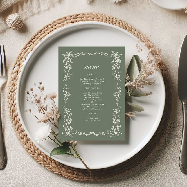 Elegant Victorian Sage Green Wedding Menu (Creator Uploaded)
