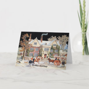 Elegant Victorian Scene House Horses Greeting Card