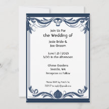 Elegant Victorian style blue wedding invitation
