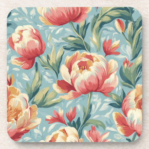 Elegant Victorian Style Floral Peonies Tulips Coaster