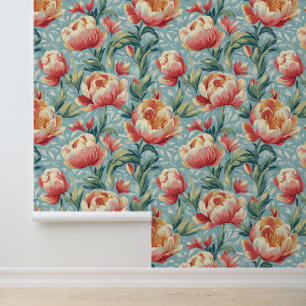 Elegant Victorian Style Floral Peonies Tulips Wallpaper