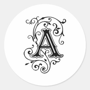 Elegant Victorian Style Letter A Monogram Classic Round Sticker