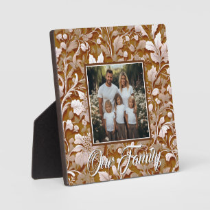 Elegant victorian terra cotta white floral photo plaque