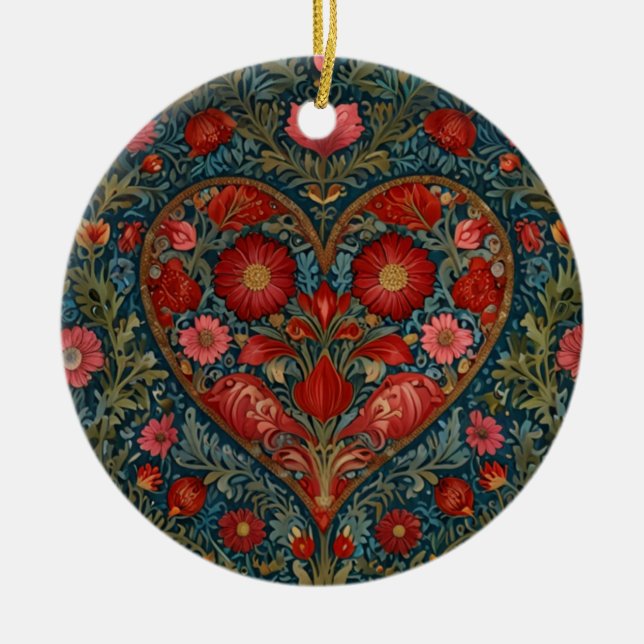 Elegant Victorian Valentines Day heart design Ceramic Tree Decoration (Front)