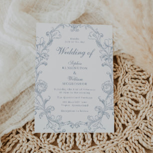 Elegant Victorian Vintage Blue Wedding Invitation