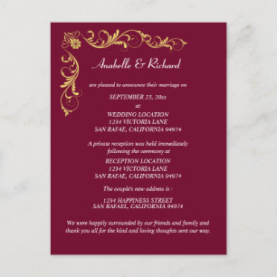 Elegant Victorian Wedding Announcement Postcard
