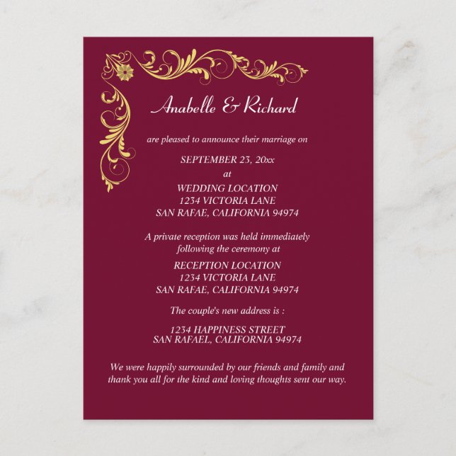 Elegant Victorian Wedding Announcement Postcard (Front)