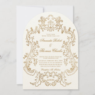 Elegant Victorian White and Gold Wedding  Invitation