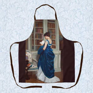 Elegant Victorian Woman Reading in Library Apron