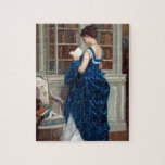 Elegant Victorian Woman Reading in Library  Jigsaw Puzzle<br><div class="desc">Step into a timeless moment of quiet elegance with this stunning vintage-style artwork featuring a refined woman absorbed in reading within a richly detailed library setting. Dressed in a luxurious deep blue Victorian gown, she embodies grace, intellect, and classic femininity. Perfect for lovers of literature, history, and romantic interiors, this...</div>