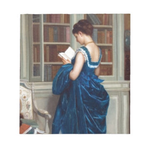 Elegant Victorian Woman Reading in Library Notepad