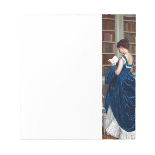 Elegant Victorian Woman Reading in Library  Notepad (Front)
