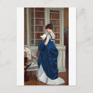 Elegant Victorian Woman Reading in Library Postcard