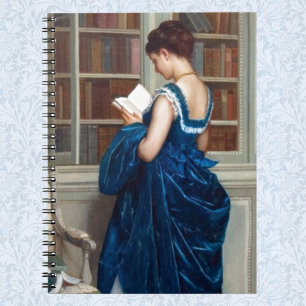 Elegant Victorian Woman Reading in Library Spiral Notebook