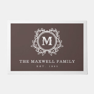 Elegant Vines Brown White Monogram Doormat