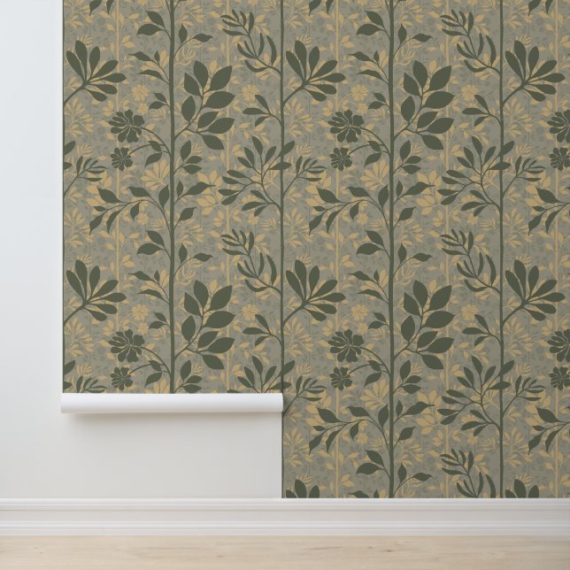 Elegant Vines of Botanic Poetry Earthy Silhouette Wallpaper (Application)
