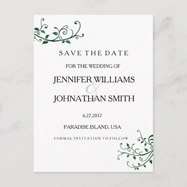 Elegant Vines Save the Date Cards (Front)