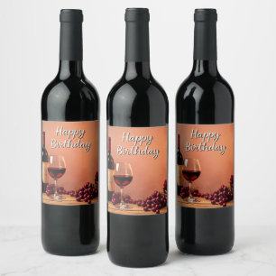 Elegant Vineyard Happy Birthday Wine & Grapes Label
