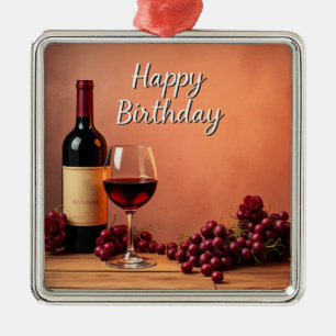 Elegant Vineyard Happy Birthday Wine & Grapes Metal Tree Decoration