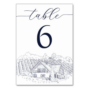 Elegant Vineyard Illustration Destination Wedding Table Number