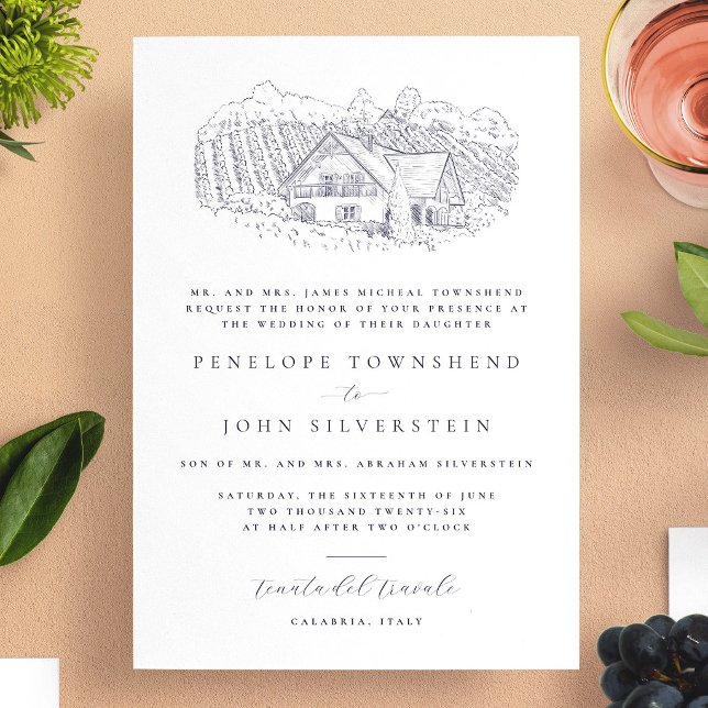 Elegant Vineyard Illustration Formal Wedding Invitation (Elegant Vineyard Illustration Formal Wedding Invitation)