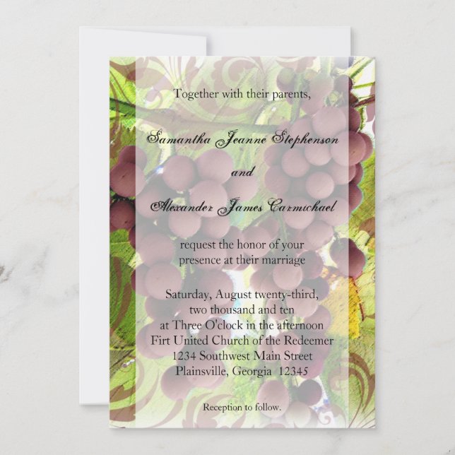 Elegant Vineyard Purple/Green Grapes Wedding Invitation (Front)