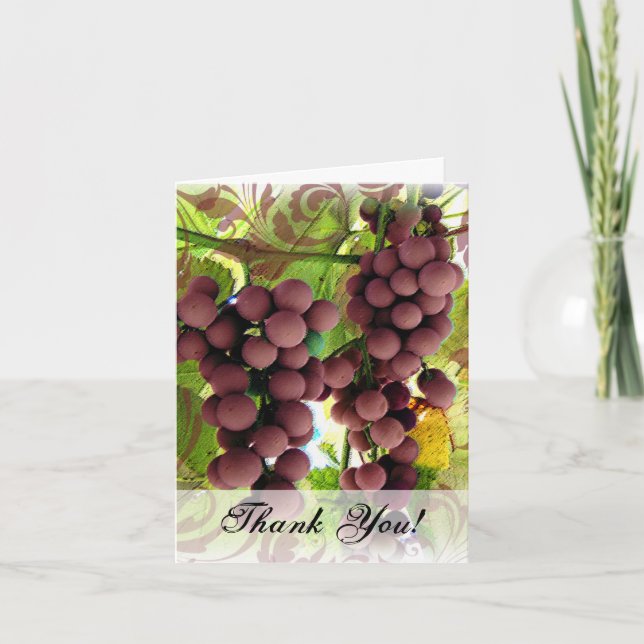 Elegant Vineyard Purple/Green Grapes Wedding Thank You Card (Front)