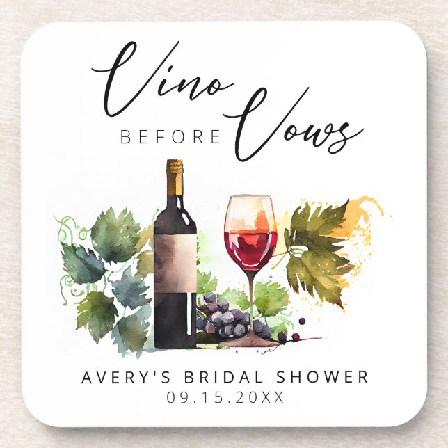 Elegant Vino before Vows Watercolor Winery Coaster (Front)