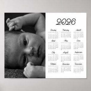 Elegant vintage 2026 photo landscape calendar poster