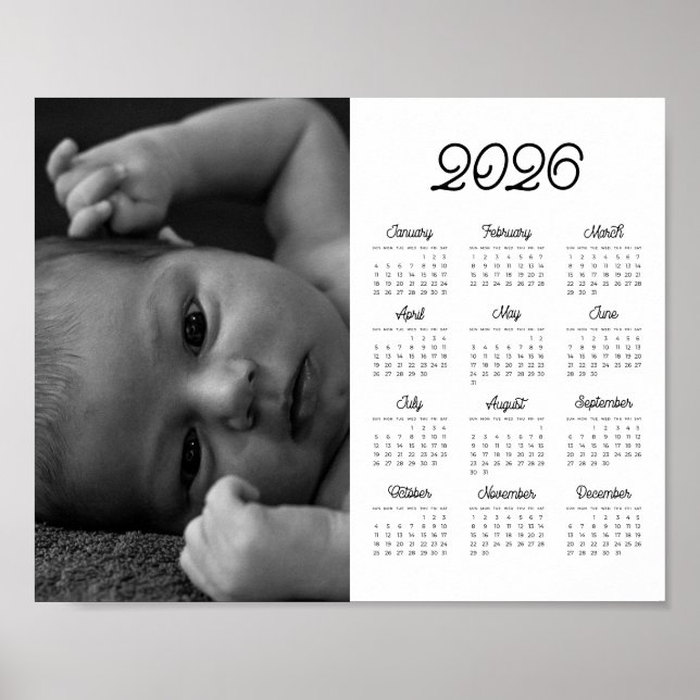 Elegant vintage 2026 photo landscape calendar poster (Front)