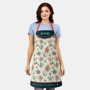 elegant vintage anchor pattern personalised apron