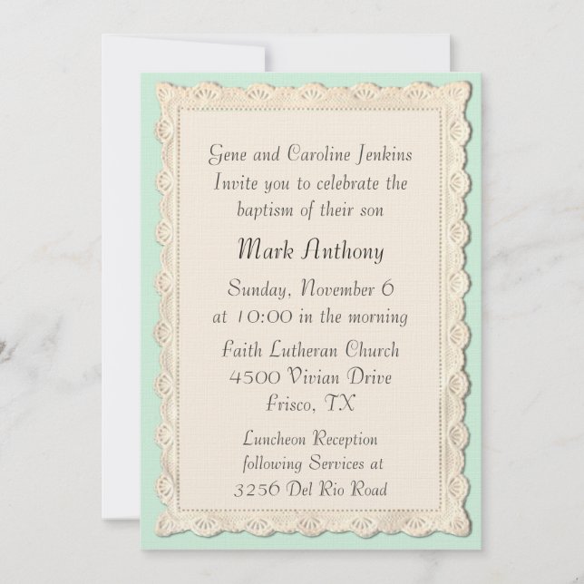 Elegant Vintage Angel Panting Baptism Invitation (Front)