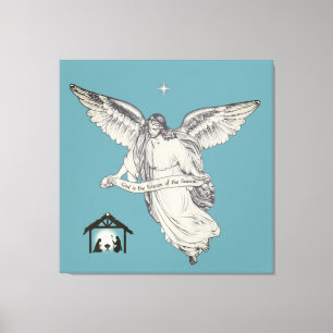 Elegant Vintage Angel with Bethlehem on Teal Canvas Print