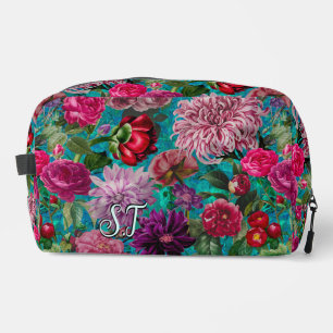 Elegant Vintage aqua blue Floral monogram Accessor Dopp Kit