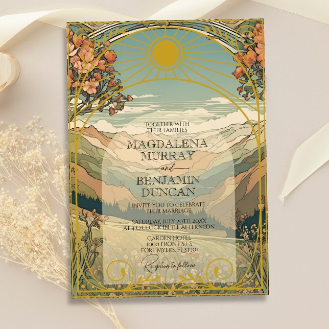 Elegant Vintage Art Nouveau Deco Nature Wedding Invitation (Creator Uploaded)