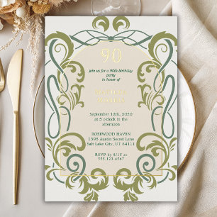 Elegant Vintage Art Nouveau Floral 90th Birthday