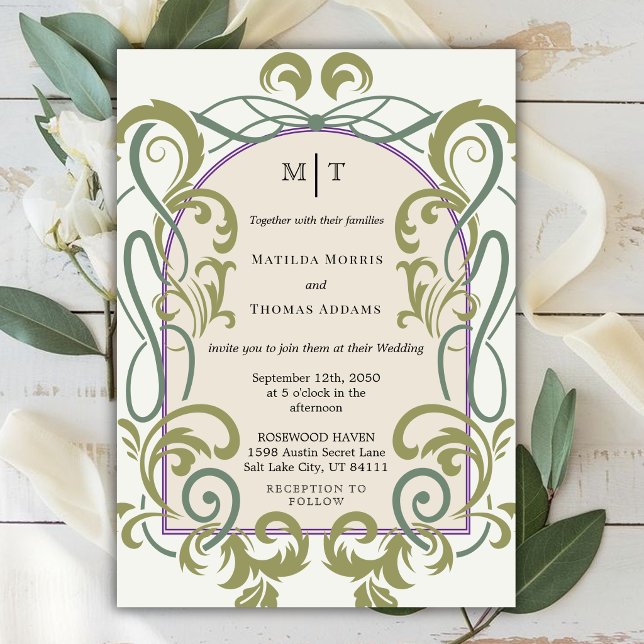 Elegant Vintage Art Nouveau Floral Wedding Invitation (Creator Uploaded)