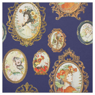 Elegant Vintage Art Nouveau Girls Flowers Frames Fabric