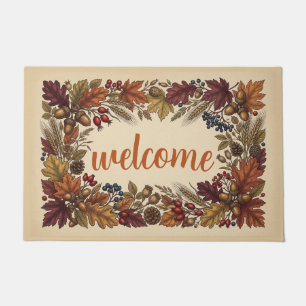 Elegant Vintage Autumn Botanical Wreath Doormat