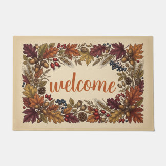 Elegant Vintage Autumn Botanical Wreath Doormat