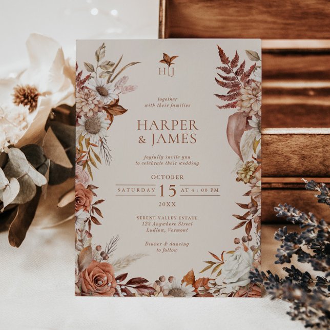 Elegant Vintage Autumn Floral Frame Wedding Invitation (Creator Uploaded)