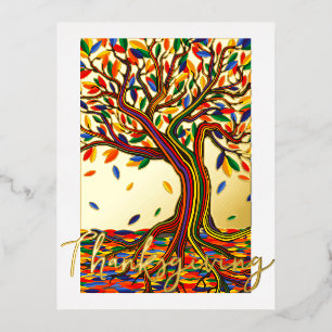 Elegant Vintage Autumn Tree Beautiful Decorative Foil Holiday Postcard