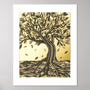 Elegant Vintage Autumn Tree Beautiful Decorative Foil Prints