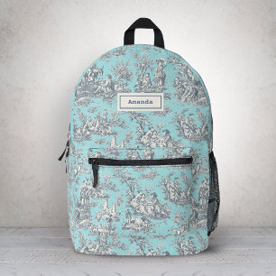 Elegant vintage baby blue toile de jouy  printed backpack